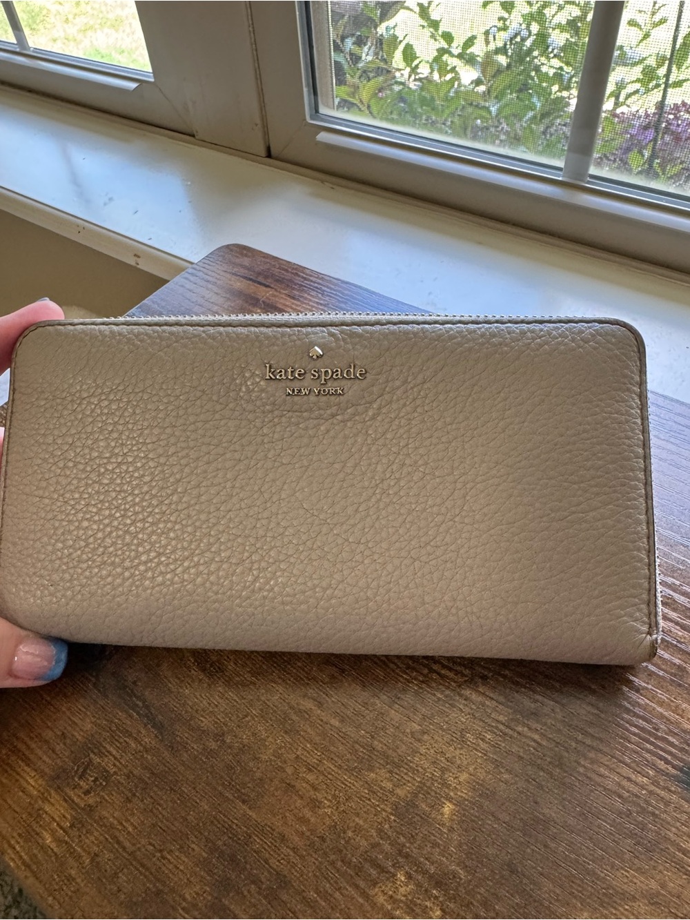 Kate Spade Taupe Pebble Leather Zip Around Continental Wallet